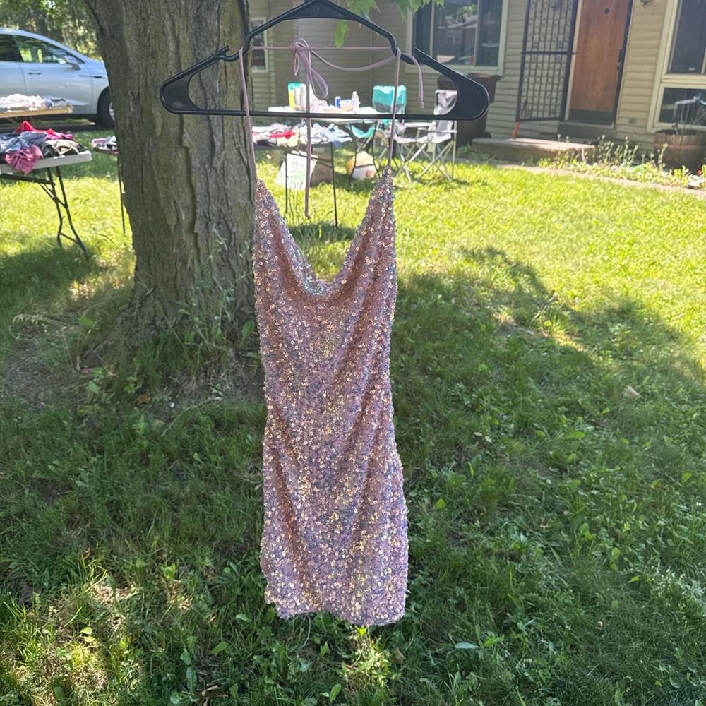 Windsor Sparkling Mini Dress in Pink and Gold